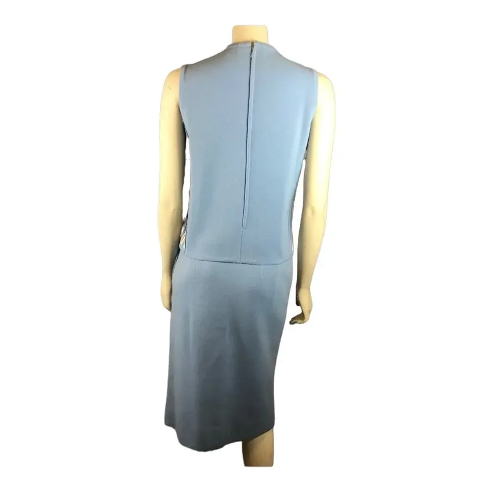 Vintage Gino Paoli 1960s Italian Wool 3-Piece Skirt Suit Set Blue Stripe Top S-M